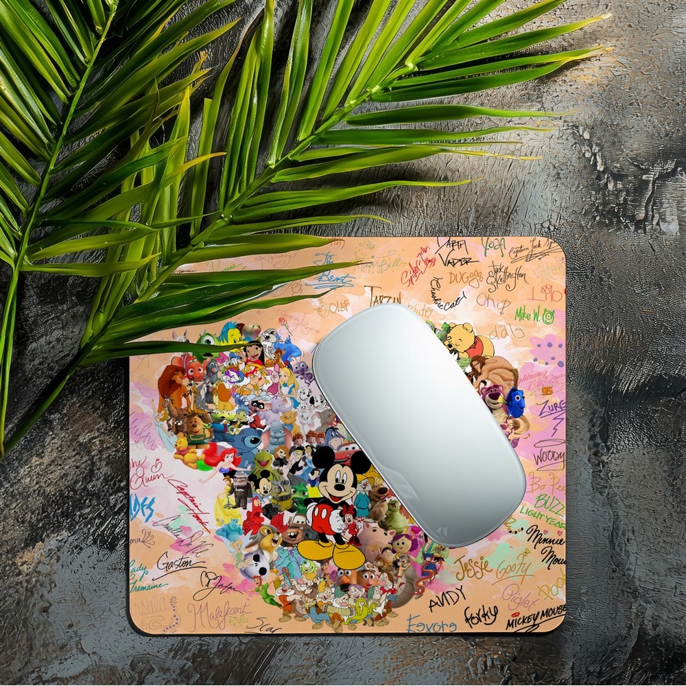 Hand Crafted Peach Multi-Color Disney Inspired Collage Mouse Pad